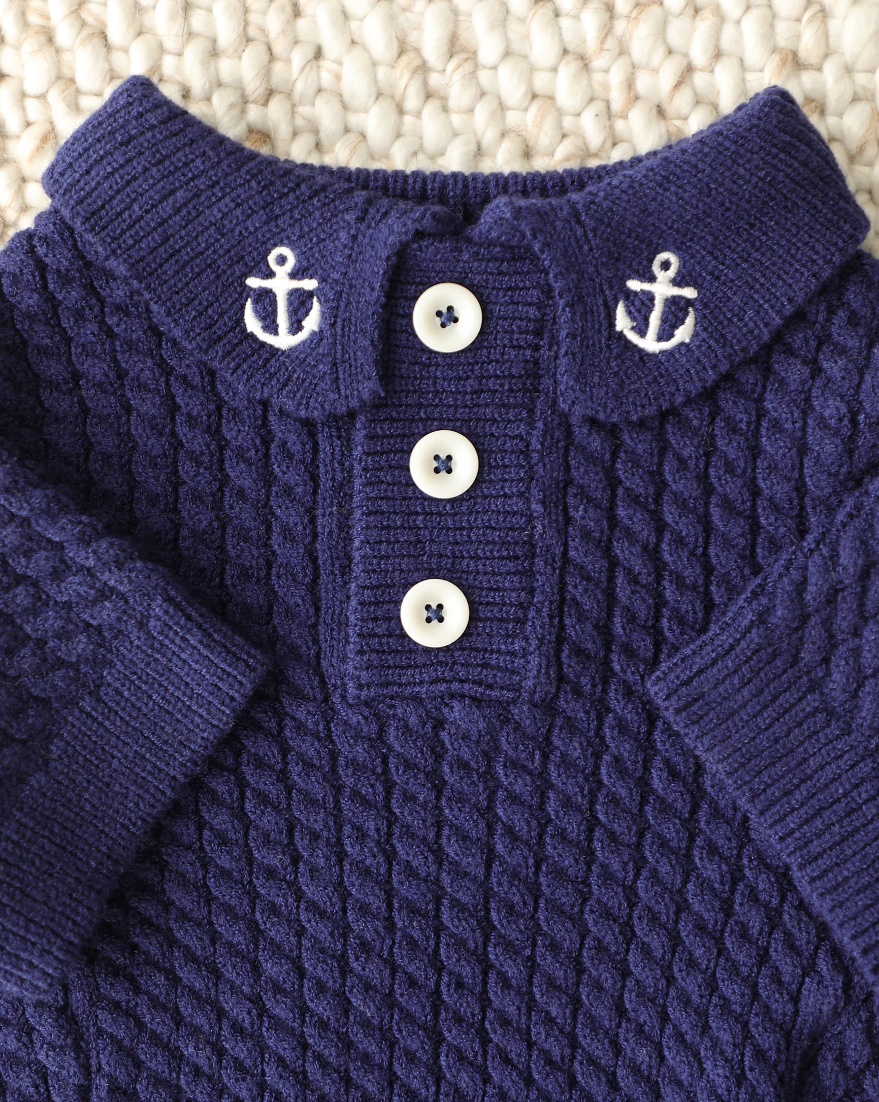 Little Skipper Navy Cable Knit Polo Sweater - Image 3