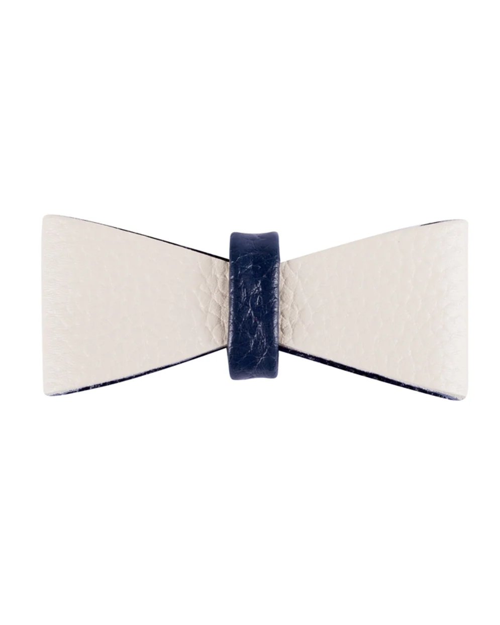 Demure Dog White + Navy Leather Bow Tie