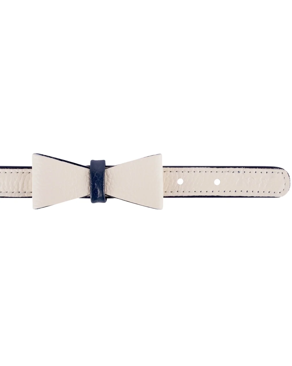 Demure Dog White + Navy Leather Bow Tie - Image 3